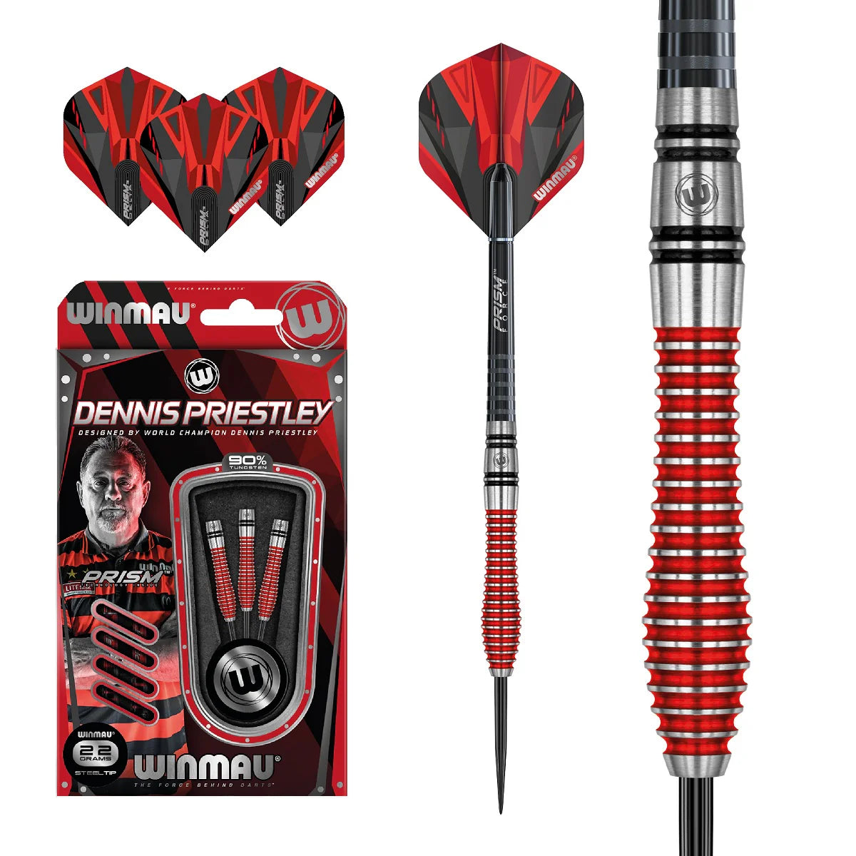 WINMAU - DENIS PRIESTLEY - STEEL TIP DARTS - 90% - 22g/24g/26g