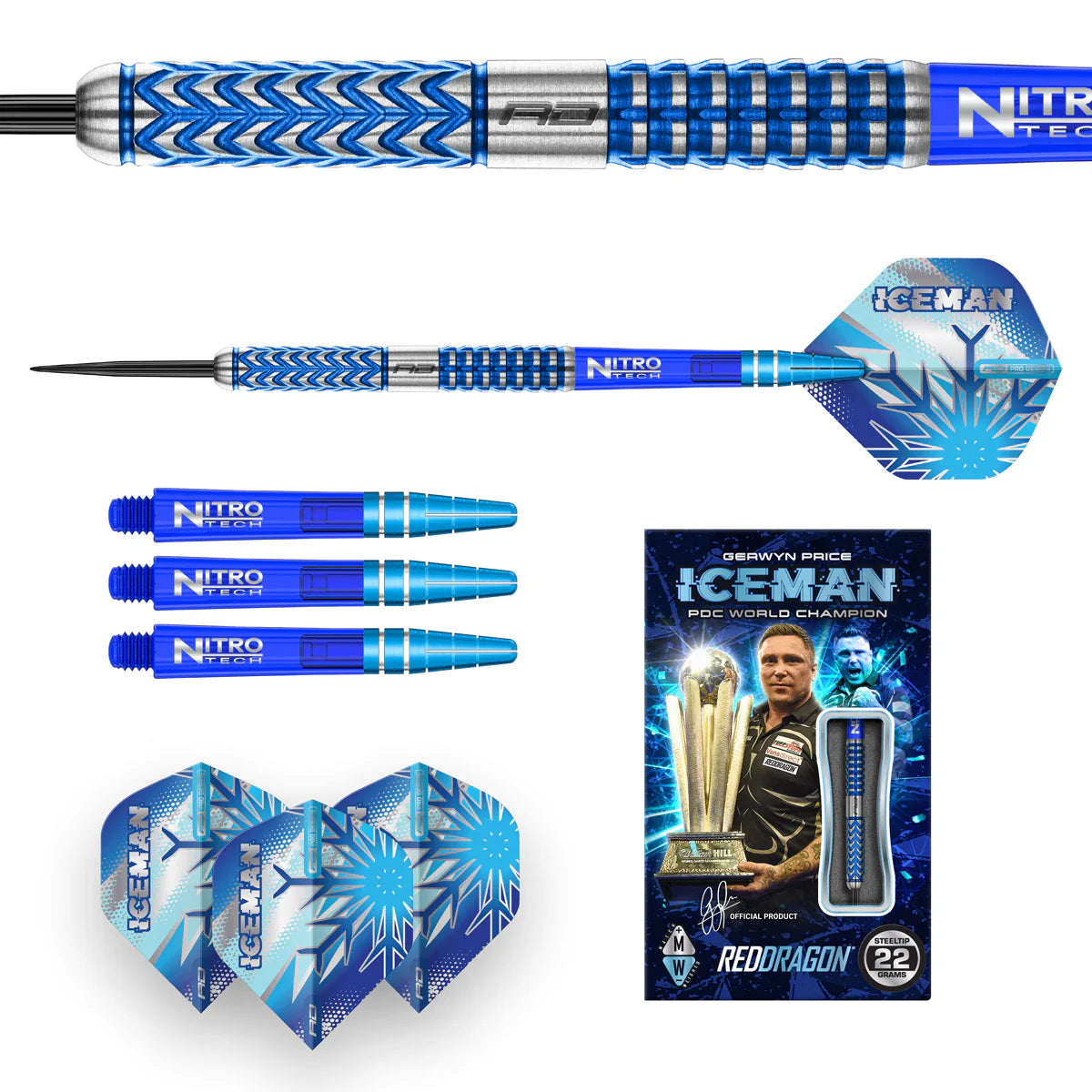 RED DRAGON - GERWYN PRICE - GLACIER - STEEL TIP DARTS - 90% - 22g/24g/26g