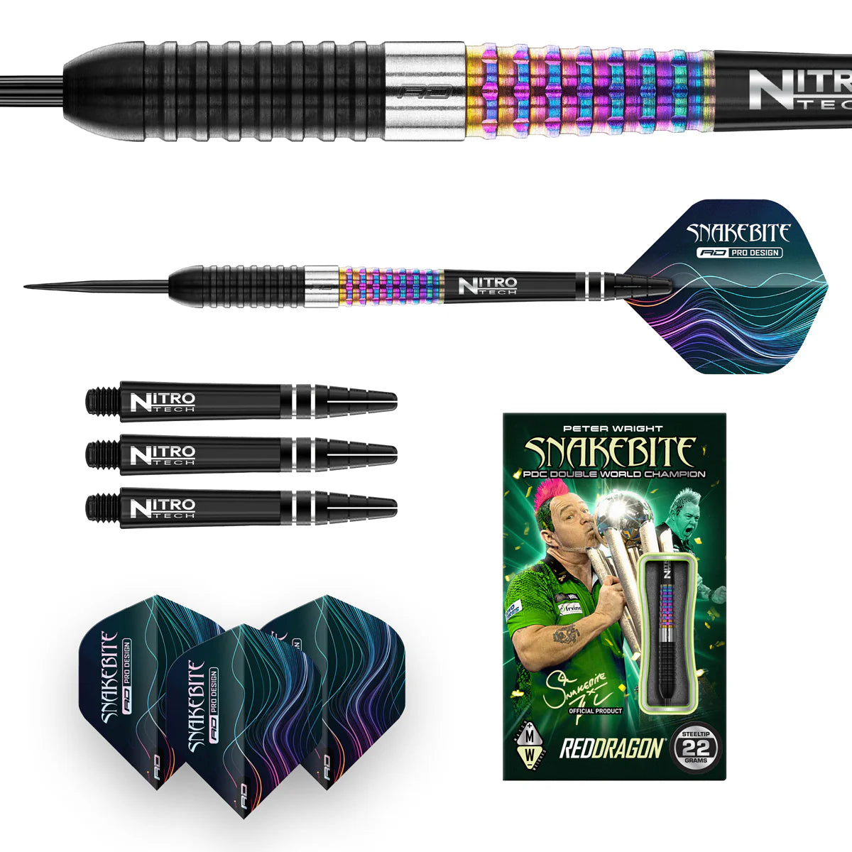 RED DRAGON - PETER WRIGHT 'SNAKEBITE' - CORRA - STEEL TIP DARTS - 90% - 22g/23g/24g