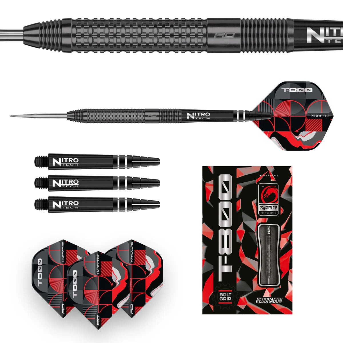 RED DRAGON - T800 - STEEL TIP DARTS - 90% - 22g/24g/26g