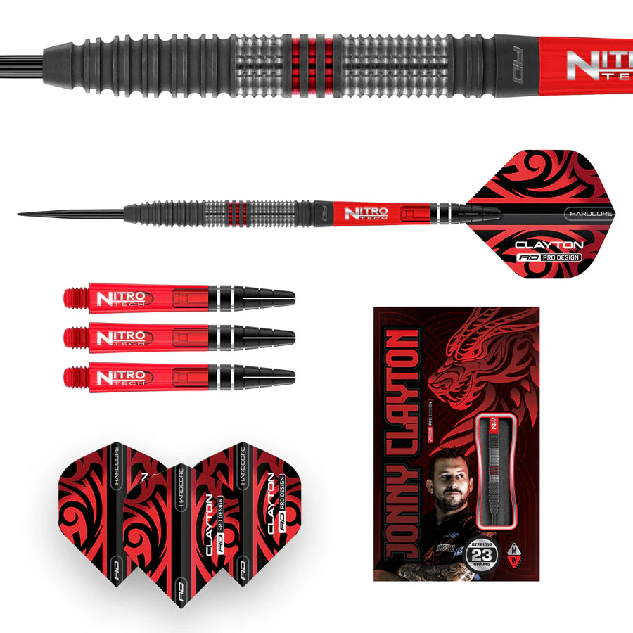 RED DRAGON - JOHNNY CLAYTON - HIRAETH - STEEL TIP DARTS - 90% - 22g/23g