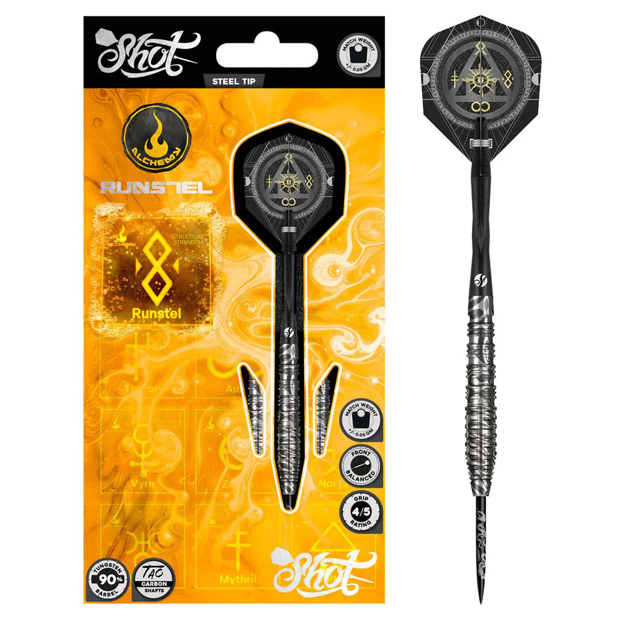 SHOT - ALCHEMY - RUNSTEL - 90% - STEEL TIP DARTS - 23g/24g/26g/28g