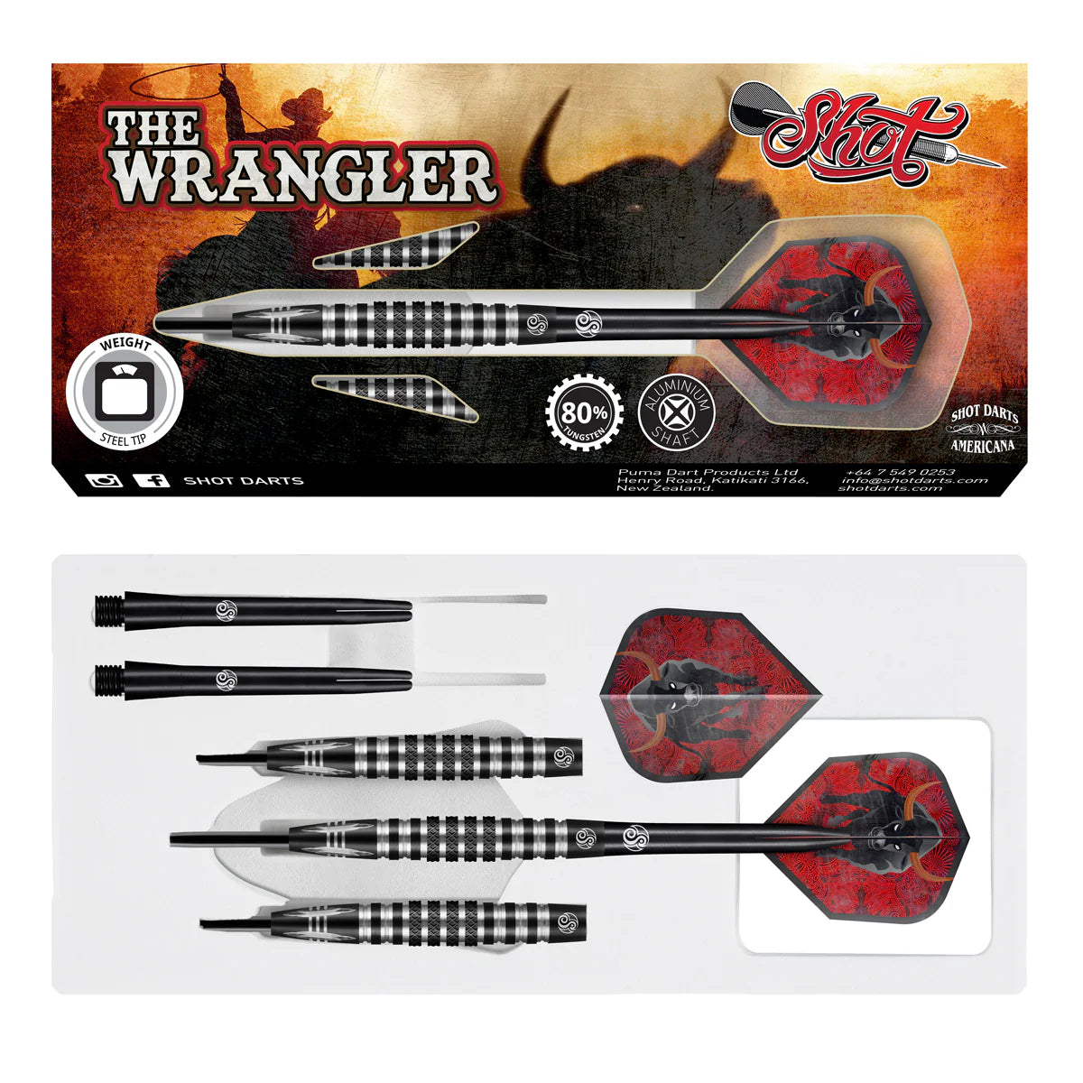 SHOT - AMERICANA 'THE WRANGLER' - 90% - STEEL TIP DARTS - 23g/24g/25g