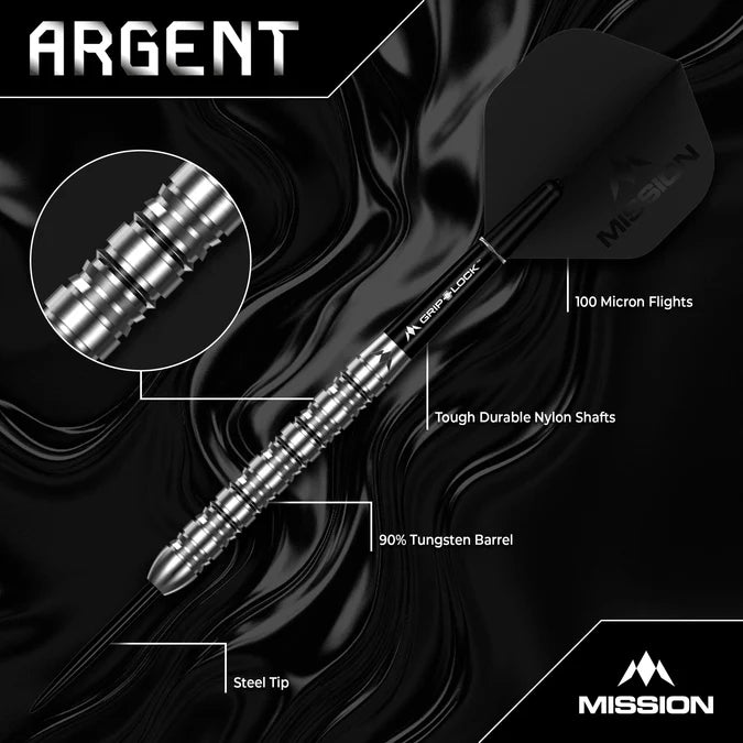 MISSION - ARGENT - STEEL TIP DARTS - 90% - 22g/24g