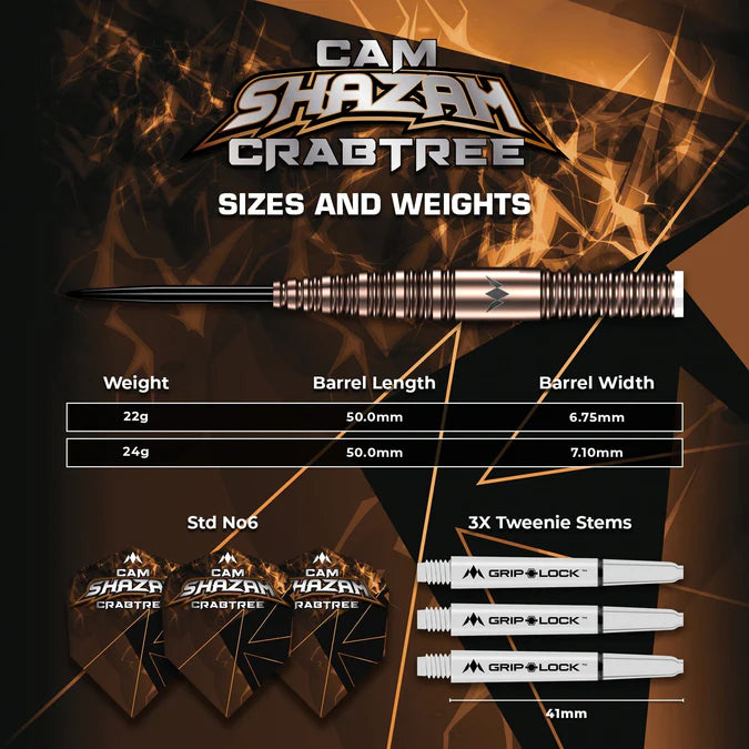 MISSION - CAM CRABTREE - v2 - STEEL TIP DARTS - 95% - 22g/24g