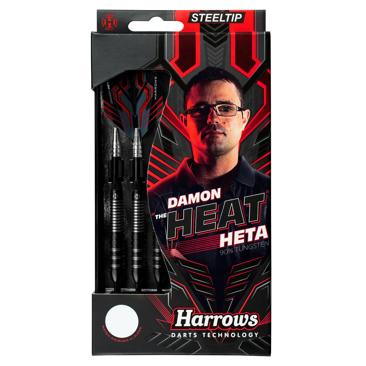 HARROWS - DAMON HETA - SERIES 1 - BLACK - STEEL TIP DARTS - 90% - 21g/23g/25g
