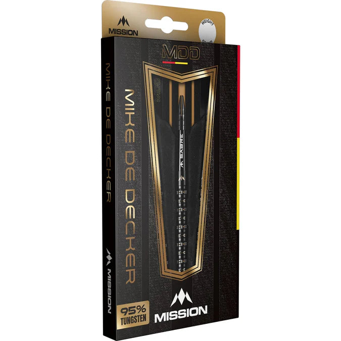 MISSION - MIKE DE DECKER - BLACK & GOLD PVD - STEEL TIP DARTS - 95% - 22g/24g