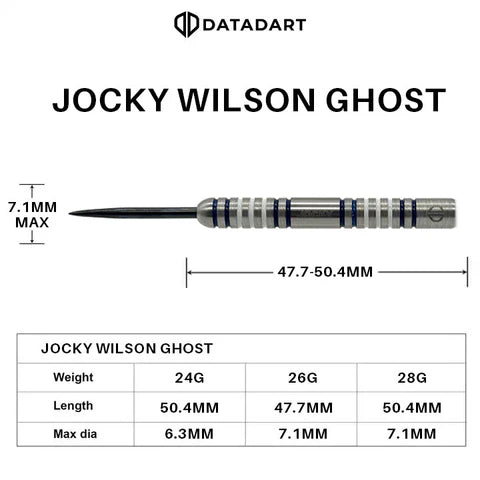 DATADART - JOCKY WILSON - GHOST GRIP - STEEL TIP DARTS - 90% - 22g/24g/26g