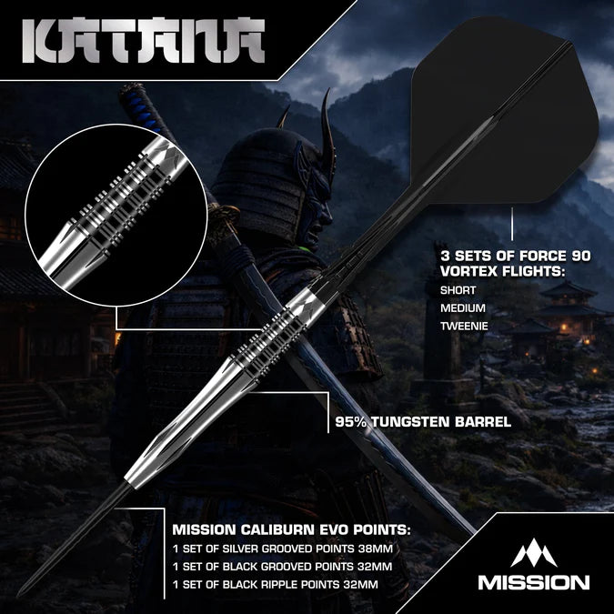 MISSION - KATANA - STEEL TIP DARTS - 95% - 22g/24g