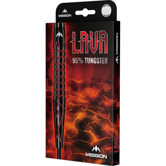 MISSION - LAVA - BLACK & RED ELECTRO PLATED - STEEL TIP DARTS - 95% - 22g/24g