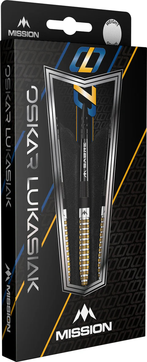 MISSION - OSKAR LUKASIAK - BLACK & GOLD PVD - STEEL TIP DARTS - 95% - 22g/24g