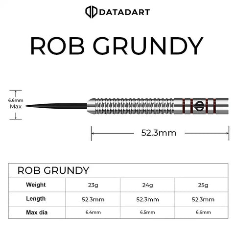 DATADART - ROB GRUNDY - THE GRENADE - STEEL TIP DARTS - 90% - 23g/24g/25g