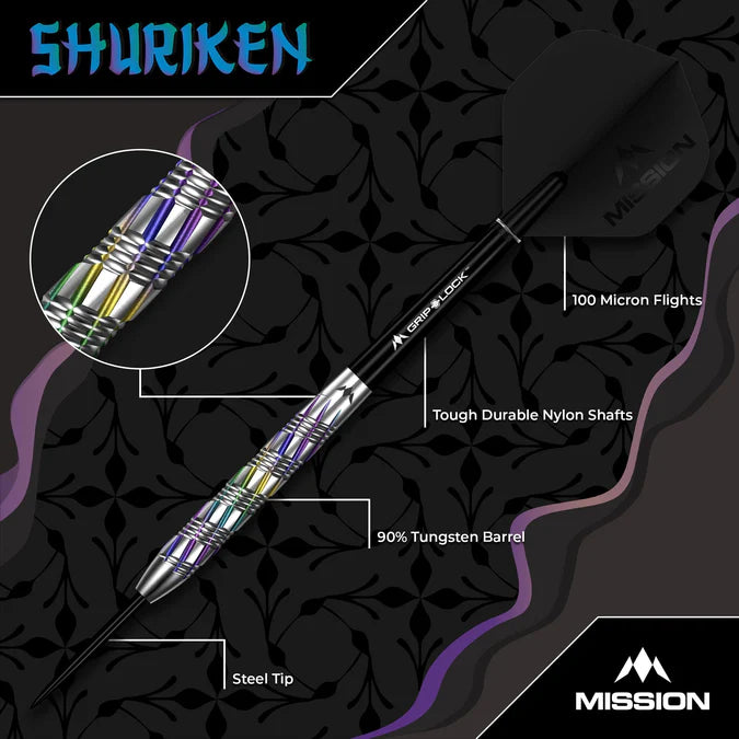 MISSION - SHURIKEN - STEEL TIP DARTS - 90% - 22g/24g