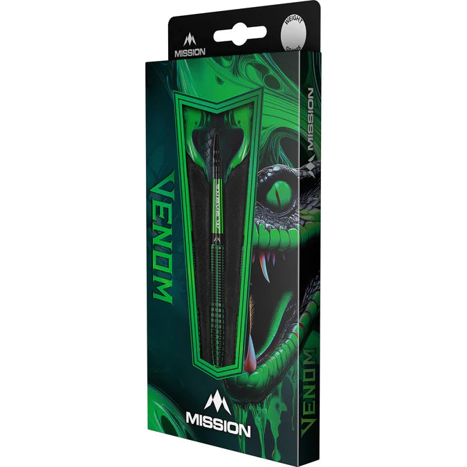 MISSION - VENOM - BLACK & GREEN ELECTRO PLATED - STEEL TIP DARTS - 90% - 23g/25g