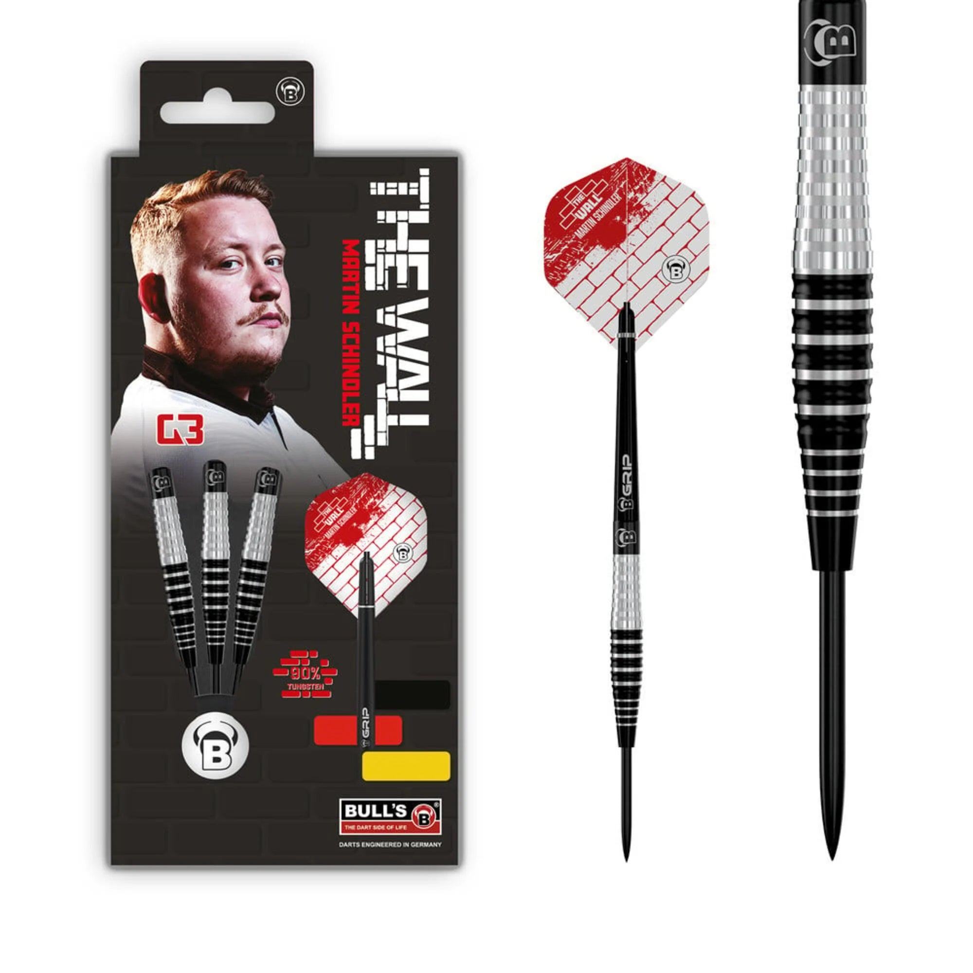 MARTIN SCHINDLER THE WALL G3スティールダーツ 23g BULL'S - MARTIN SCHINDLER - G3 - STEEL TIP DARTS - 90% - 21g/23g