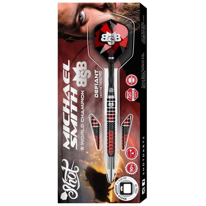 SHOT - MICHAEL SMITH - DEFIANT - STEEL TIP DARTS - 90% - 22g/23g/24g/25g