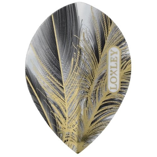 LOXLEY - GREY/GOLD FEATHER FLIGHTS - PEAR - 100 MICRON - GREY/GOLD