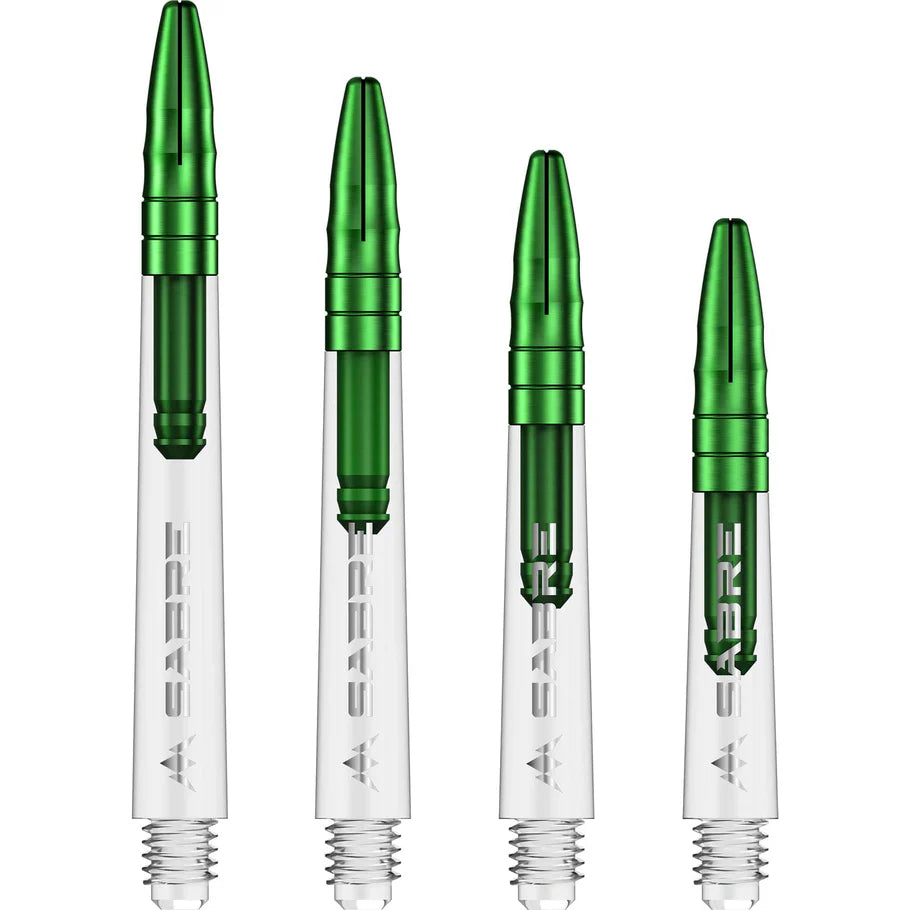 MISSION - SABRE SHAFTS - POLYCARBONATE DARTS STEMS/SHAFTS - CLEAR/GREEN TOP