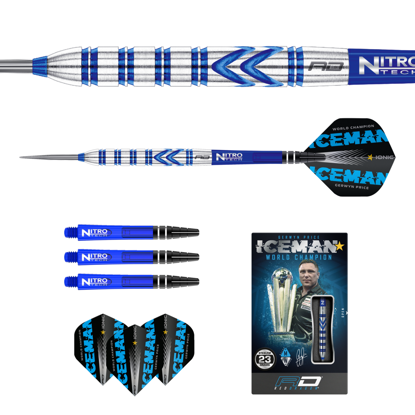 RED DRAGON - GERWYN PRICE - BLUE - STEEL TIP DARTS - 90% - 23g/24g/26g