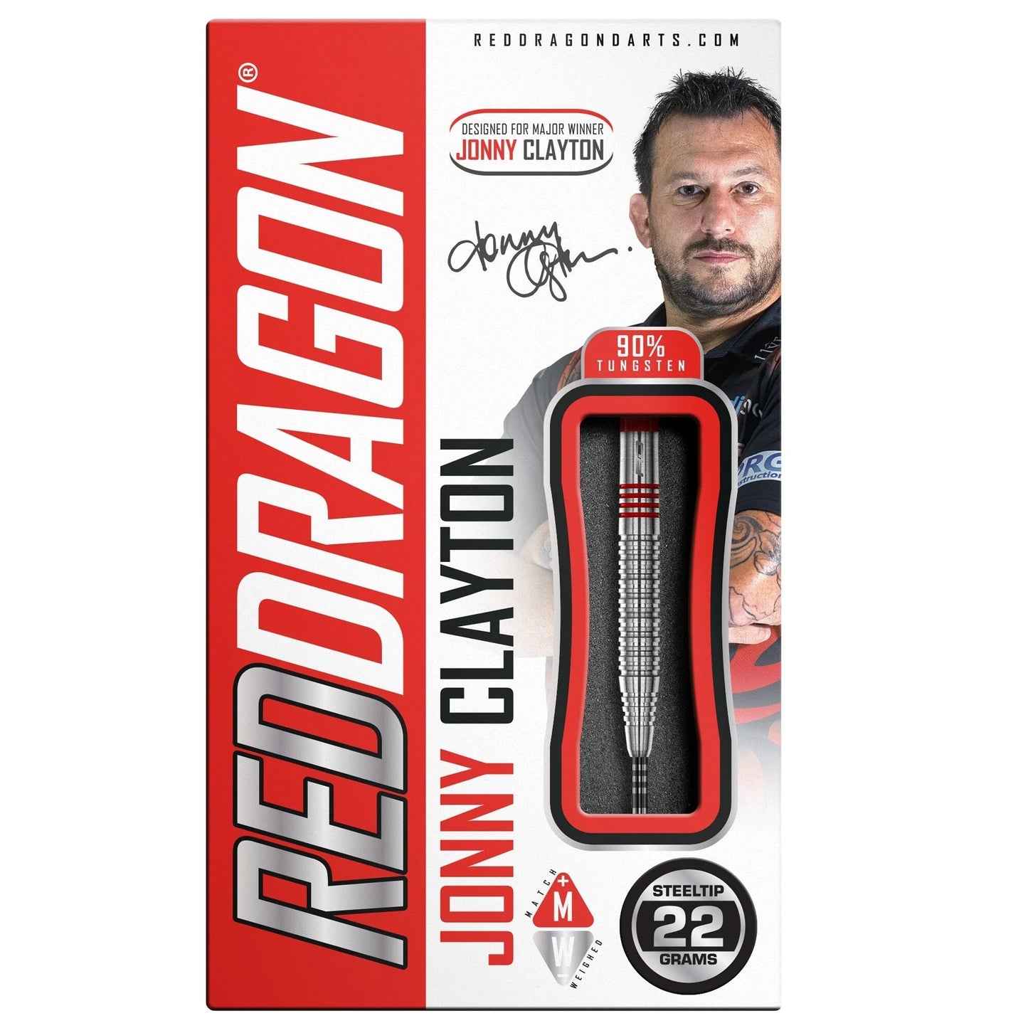 RED DRAGON - JOHNNY CLAYTON - 2.0 - STEEL TIP DARTS - 90% - 22g/24g/26g