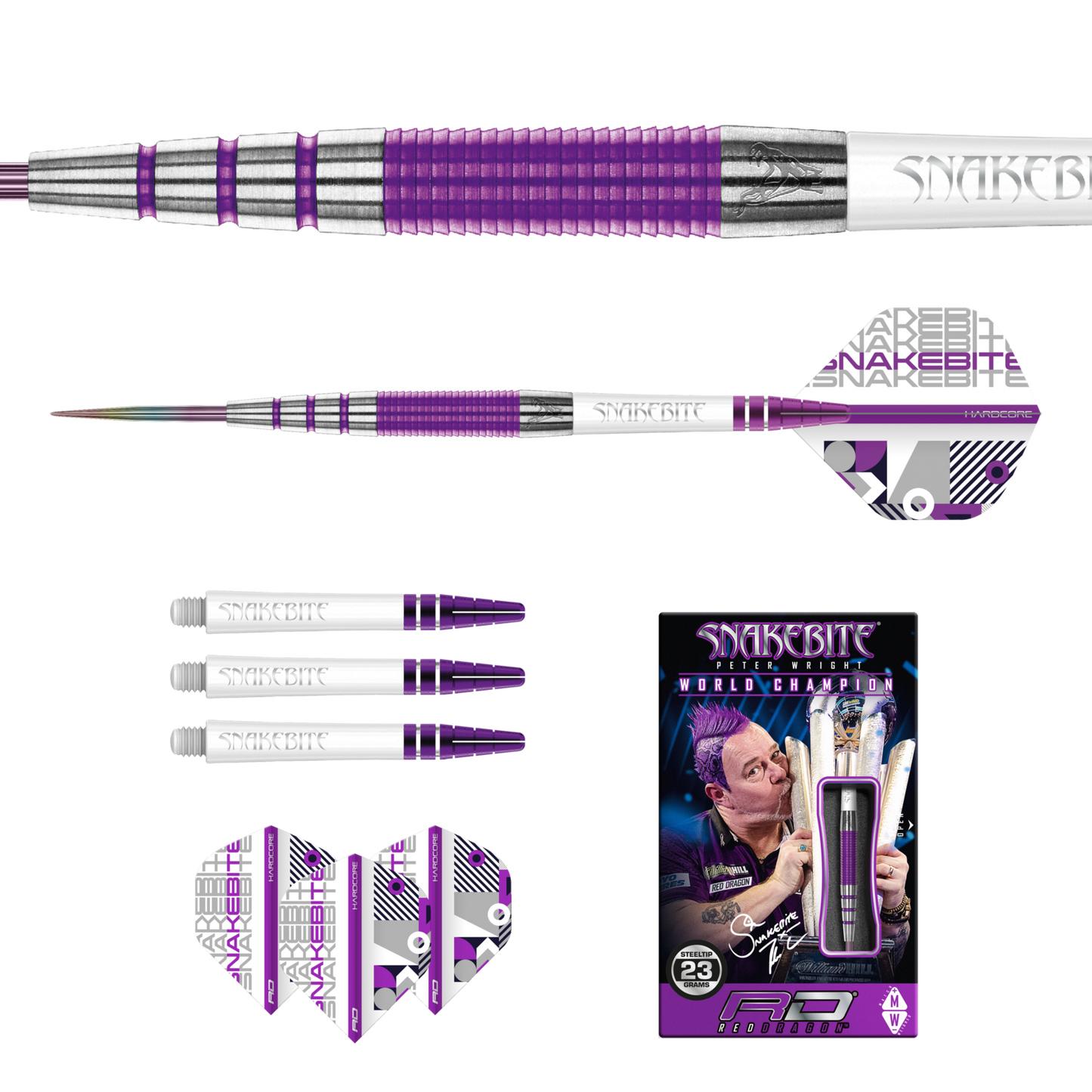 RED DRAGON - PETER WRIGHT 'SNAKEBITE' - PL15 MEDUSA - STEEL TIP DARTS - 90% - 22g/23g/24g