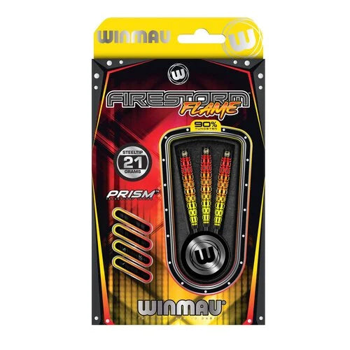 WINMAU - FIRESTORM FLAME - TAPERED TORPEDO - STEEL TIP DARTS - 90% - 21g/23g
