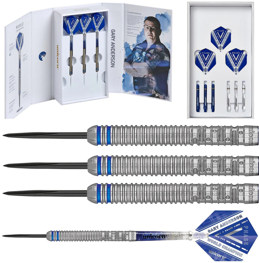 UNICORN - GARY ANDERSON - PHASE 5 - WORLD CHAMPION - STEEL TIP DARTS - 90% - 21g/22g/23g/24g/25g