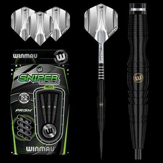 WINMAU - SNIPER - BLACK - STEEL TIP DARTS - 90% - 22g