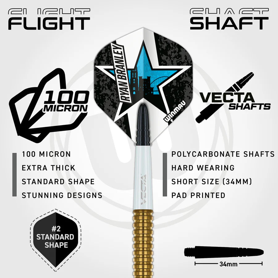 WINMAU - RYAN BRANLEY - v1 - STEEL TIP DARTS - 90% - 23g