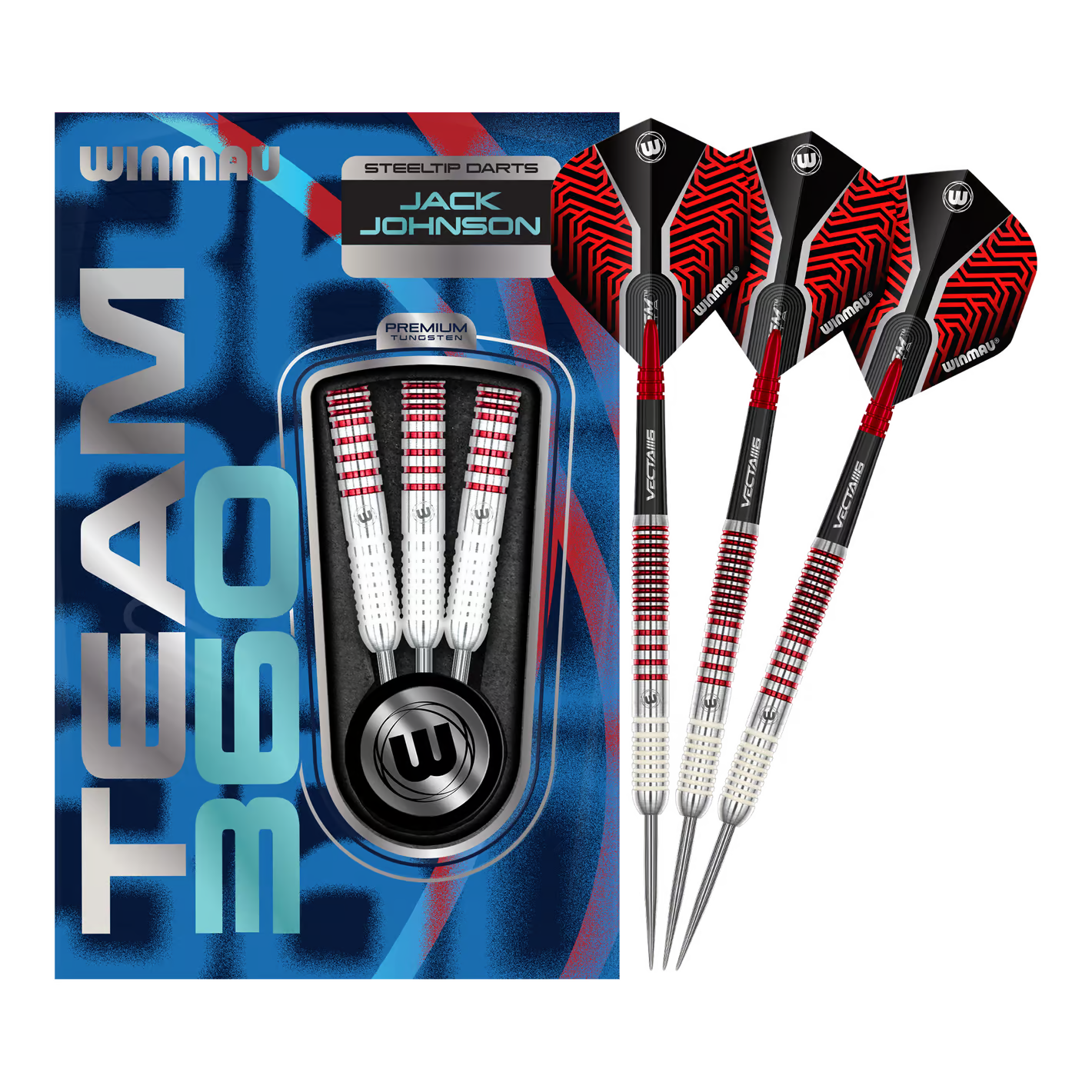 WINMAU - JACK JOHNSON - TEAM 360 - STEEL TIP DARTS - 90% - 24g