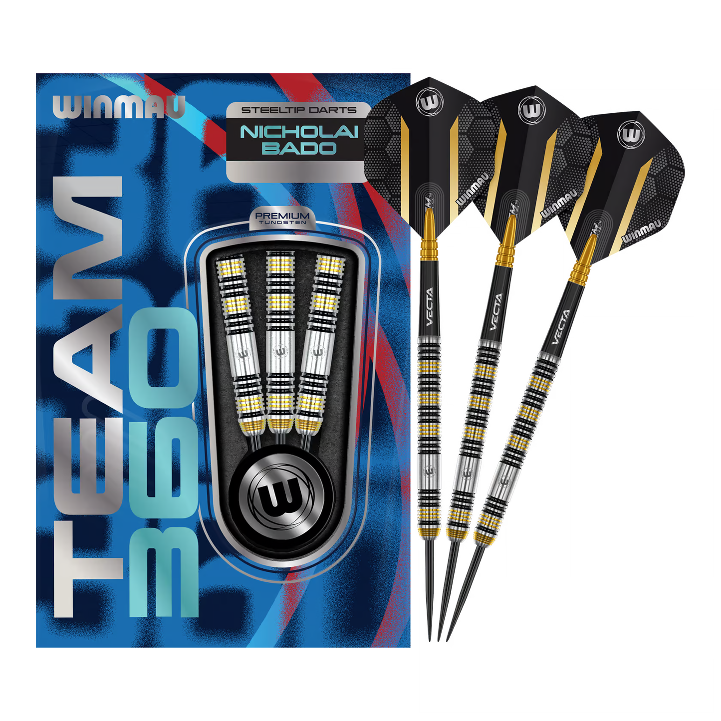 WINMAU - NICOLAI BADO - TEAM 360 - STEEL TIP DARTS - 90% - 23g