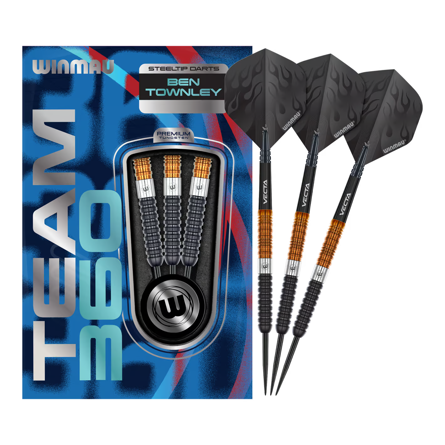 WINMAU - BEN TOWNLEY - TEAM 360 - STEEL TIP DARTS - 90% - 23g