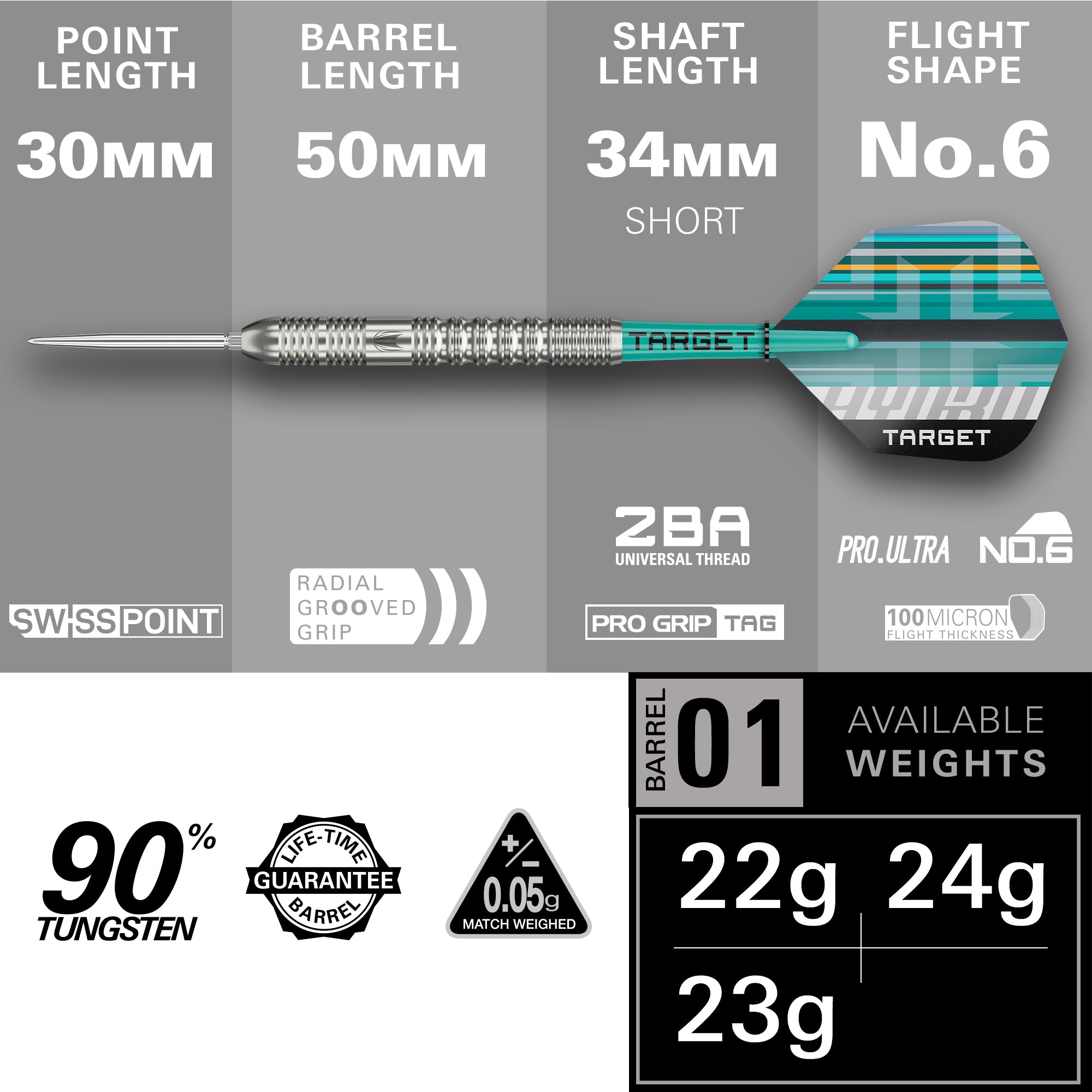 TARGET - HYDRO - 01 - SWISS POINT DARTS - 90% - 22g/23g/24g – www