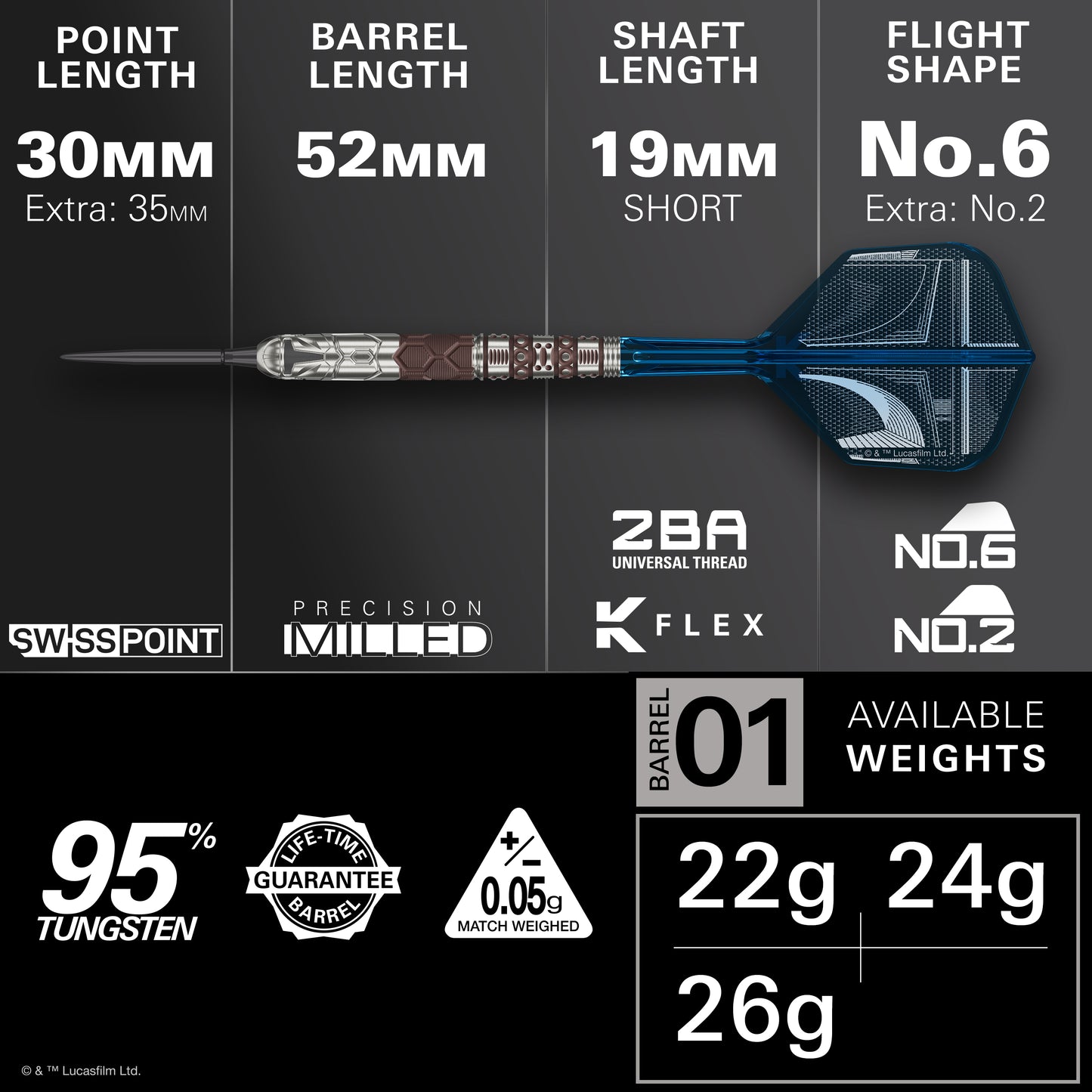 TARGET - STAR WARS - MANDALORIAN - SWISS POINT DARTS - 95% - 22g/24g/26g