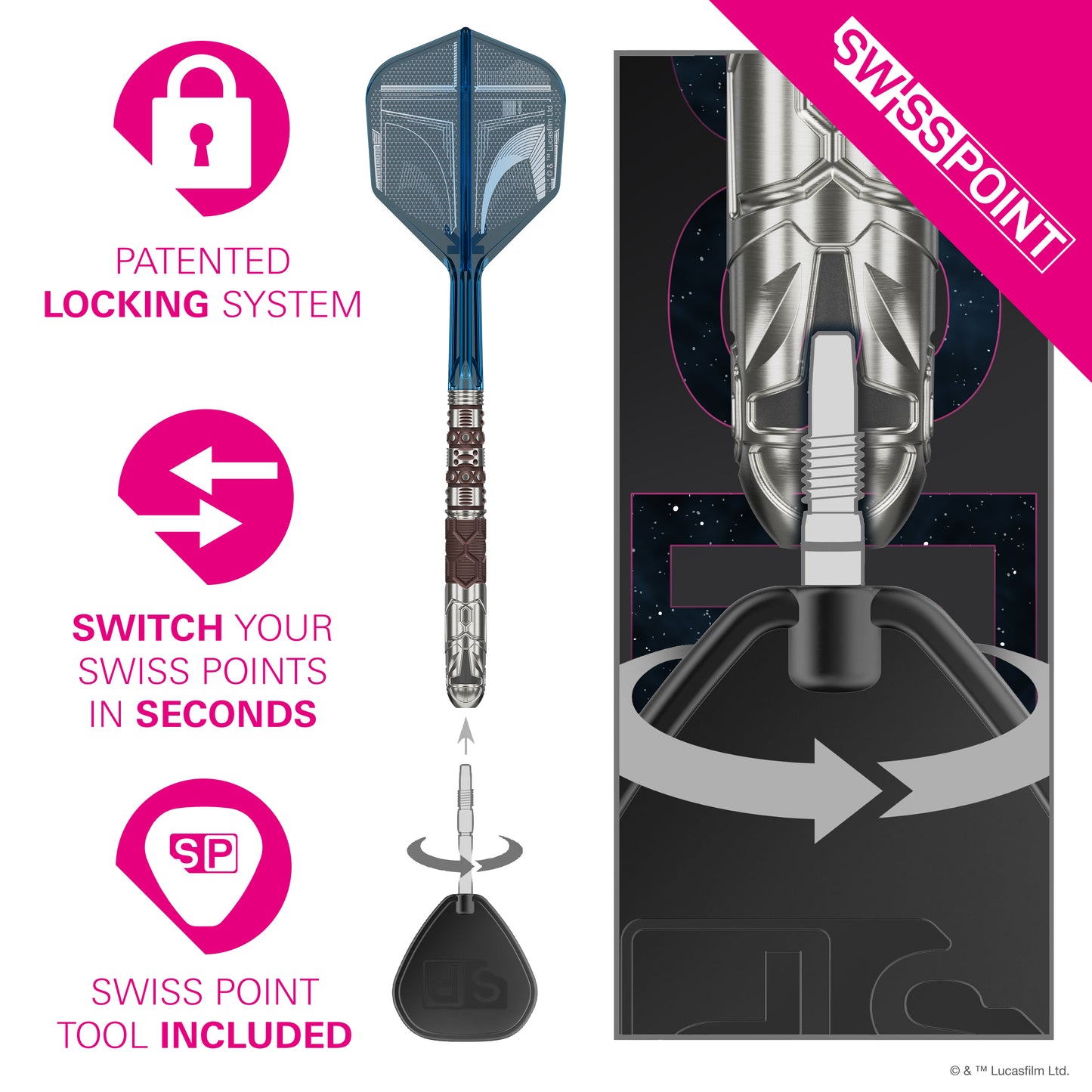 TARGET - STAR WARS - MANDALORIAN - SWISS POINT DARTS - 95% - 22g/24g/26g