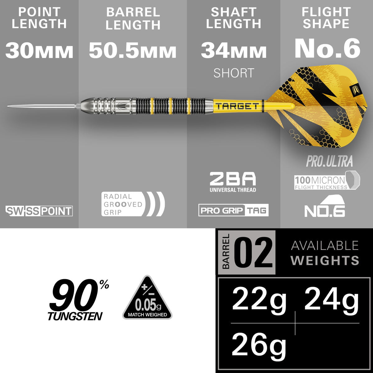 TARGET - BUZZ - SP02 - SWISS POINT DARTS - 90% - 22g/24g/26g