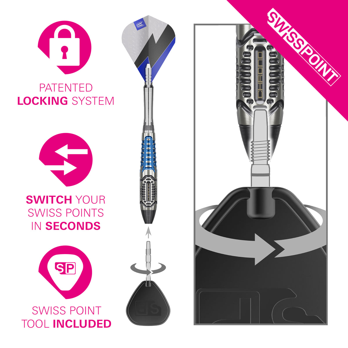 TARGET - PHIL TAYLOR - POWER CHRONO - SWISS POINT DARTS - 95% - 22g/24g/26g