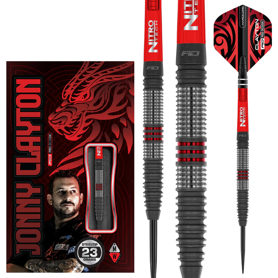 RED DRAGON - JOHNNY CLAYTON - HIRAETH - STEEL TIP DARTS - 90% - 22g/23g