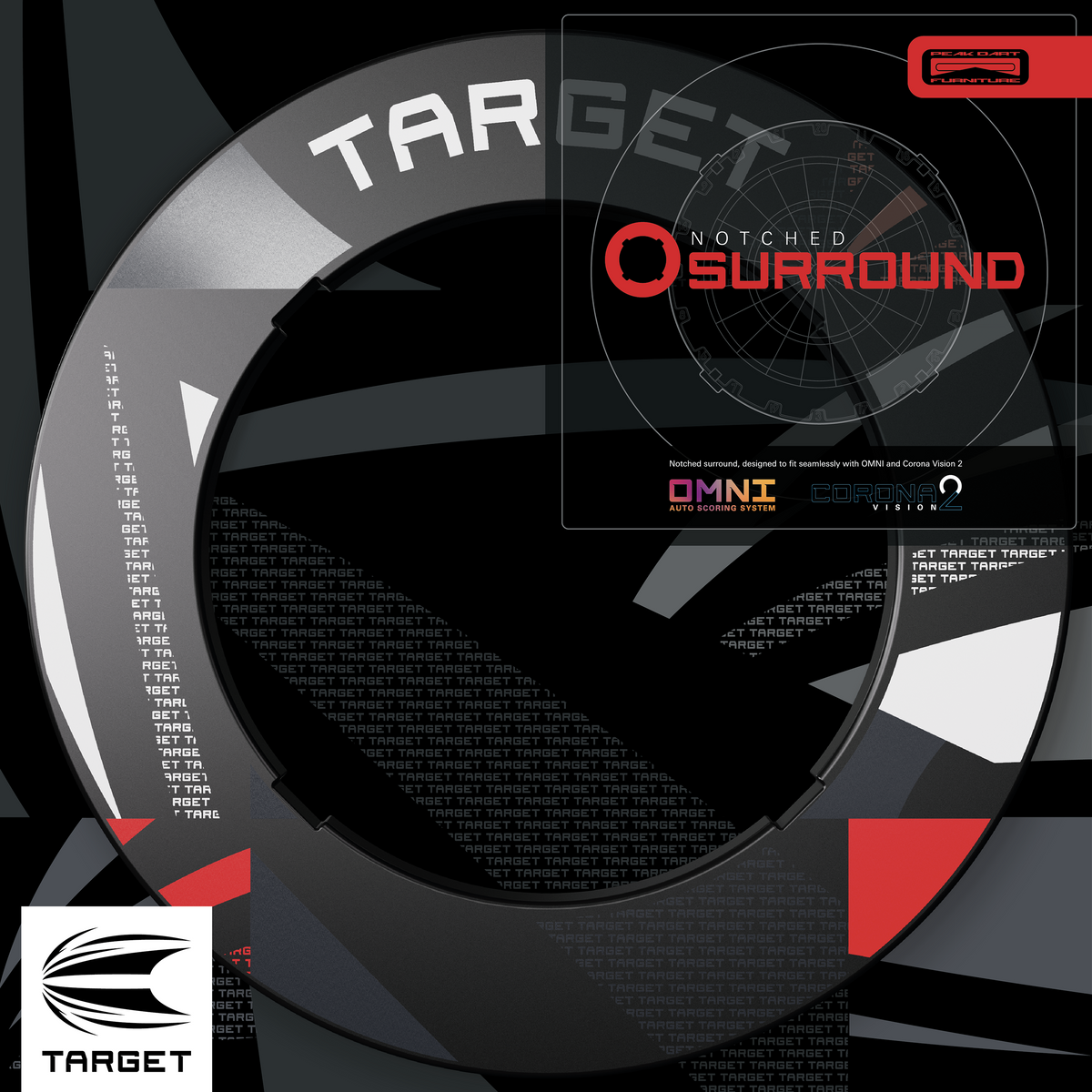 TARGET - NOTCHED - BLACK PATTERNED - DARTBOARD SURROUND - FOR OMNI & CORONA 2