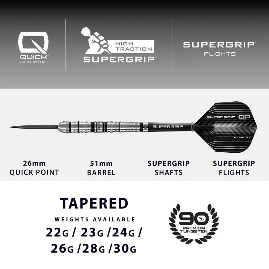HARROWS - SUPERGRIP - TAPERED - QUICK POINTS - 90% - 22g/23g/24g/26g/28g/30g