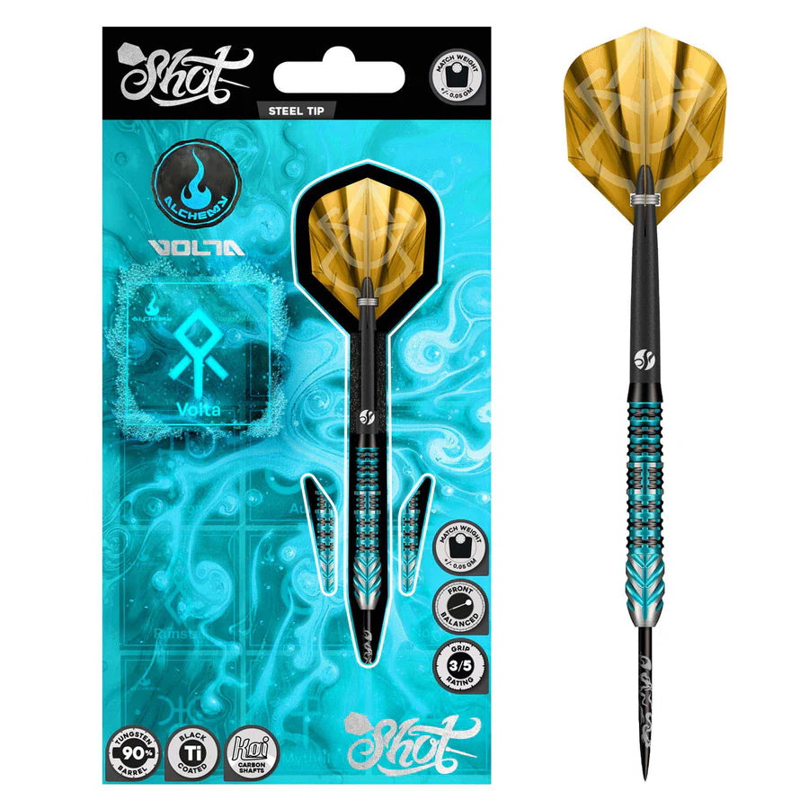 SHOT - ALCHEMY - VOLTA - 90% - STEEL TIP DARTS - 23g/24g/25g