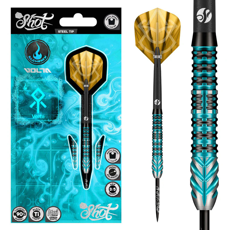 SHOT - ALCHEMY - VOLTA - 90% - STEEL TIP DARTS - 23g/24g/25g