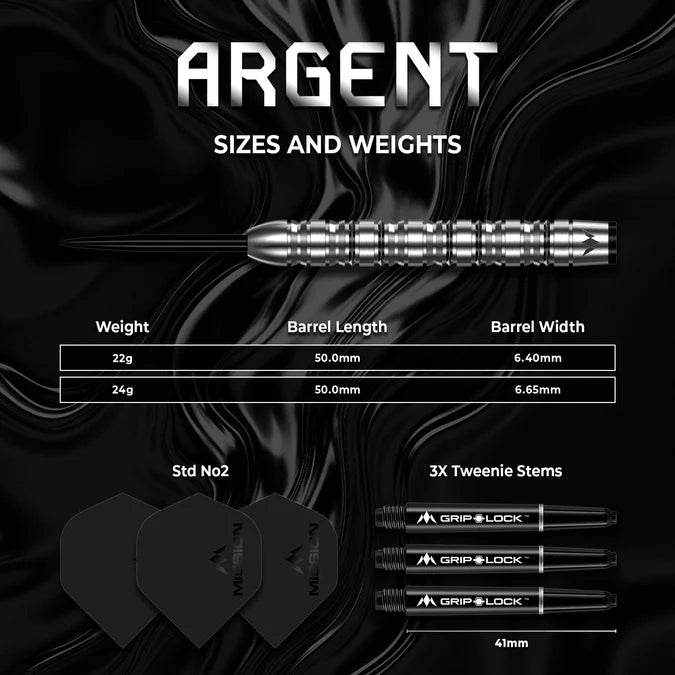 MISSION - ARGENT - STEEL TIP DARTS - 90% - 22g/24g