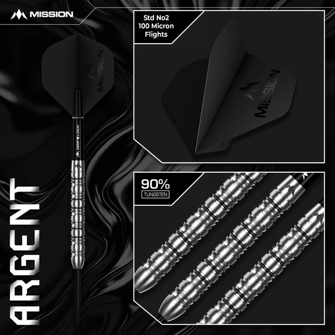 MISSION - ARGENT - STEEL TIP DARTS - 90% - 22g/24g