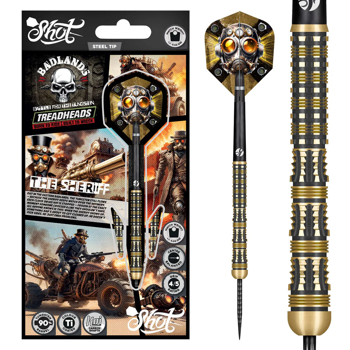 SHOT - BADLANDS - THE SHERIFF - 90% - STEEL TIP DARTS - 23g/24g/25g
