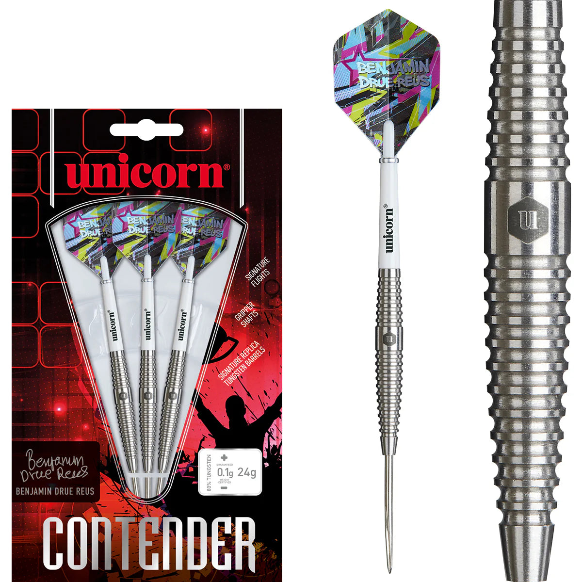 UNICORN - BENJAMIN DRUE REUS - CONTENDER SERIES - STEEL TIP DARTS - 80% - 24g