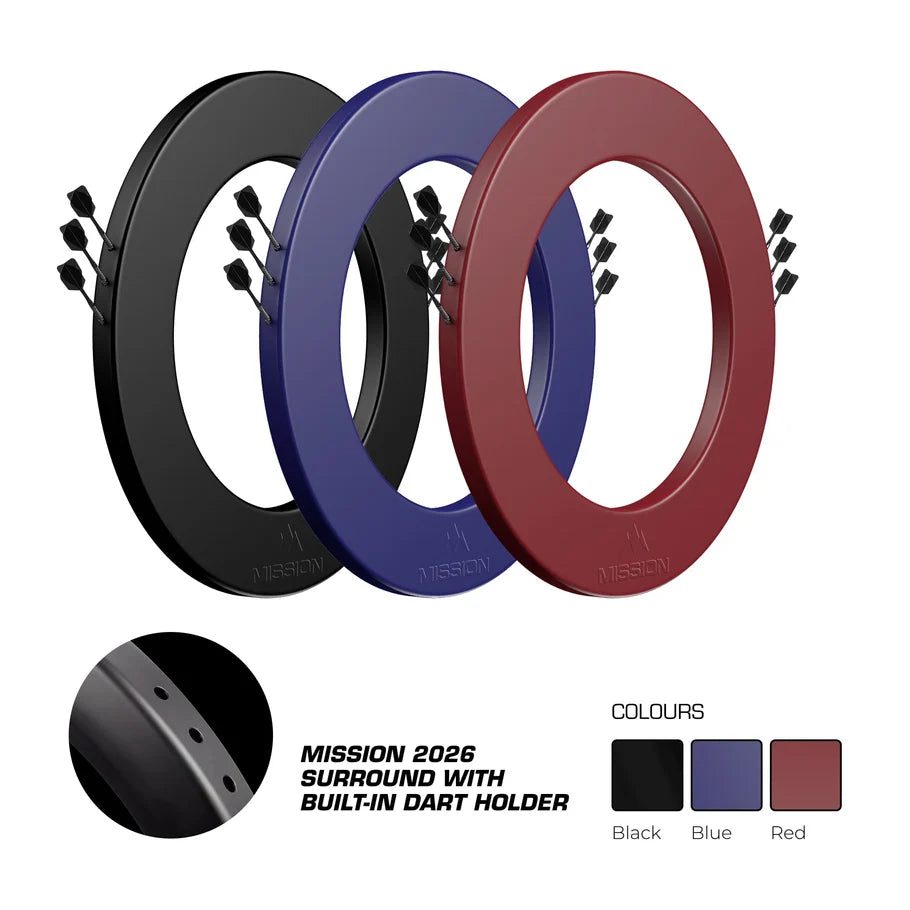 MISSION - W/ DART HOLDERS - PRO DARTBOARD SURROUND - EMBOSSED MISSION LOGO - VARIOUS COLOURS