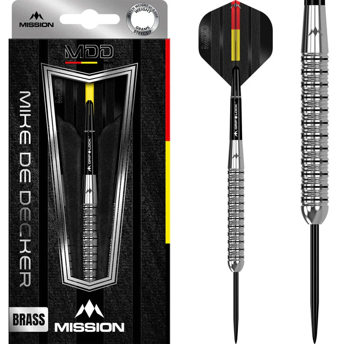MISSION - MIKE DE DECKER  - STEEL TIP DARTS - BRASS - BEGINNER DARTS - 20g