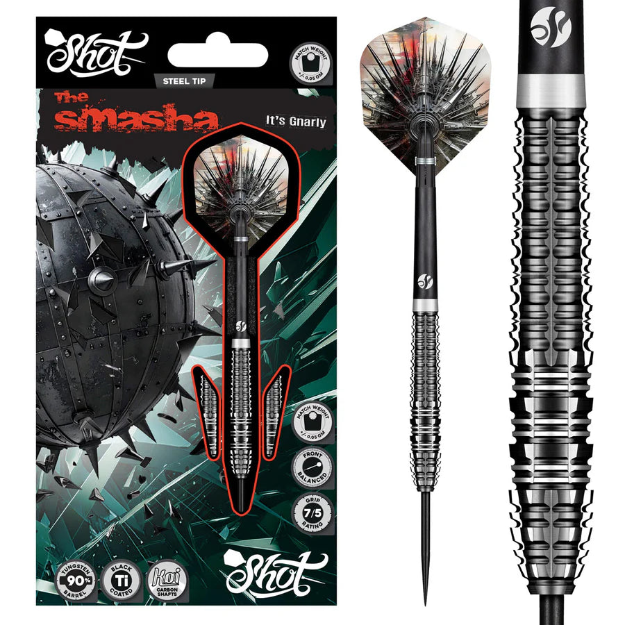 SHOT - GNARLY SMASHA - 90% - STEEL TIP DARTS - 23g/24g/25g