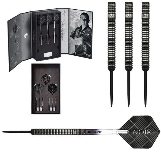UNICORN - GARY ANDERSON - NOIR - PHASE 3 - DELUXE PLAYER EDITION - STEEL TIP DARTS - 90% - 21g/23g/25g/27g
